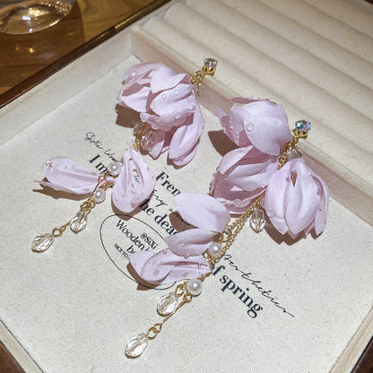 甜美度假風雙層玻璃串珠花朵項鏈輕奢高級感鎖骨鏈時尚精致毛衣鏈
