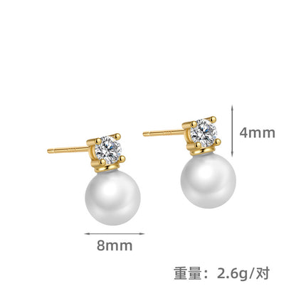 S925 王妃四爪鑲鑽項鏈耳釘套裝女時尚簡約合成珍珠高級感耳飾