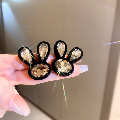銀針黑色系植絨愛心蝴蝶結幾何耳環韓國高級感時尚耳釘耳飾女批發