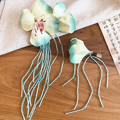 布藝花朵水晶發夾清新氣質波西米亞度假風鴨嘴夾小眾設計感發飾女