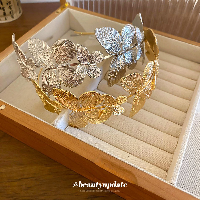 金屬蝴蝶簡約髮箍－髮箍-銀色款實拍｜https://igowo.tw/