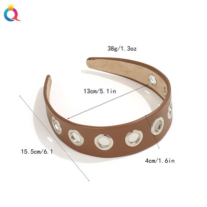 皮革金屬圓圈寬版髮箍－細節特寫1｜https://igowo.tw/