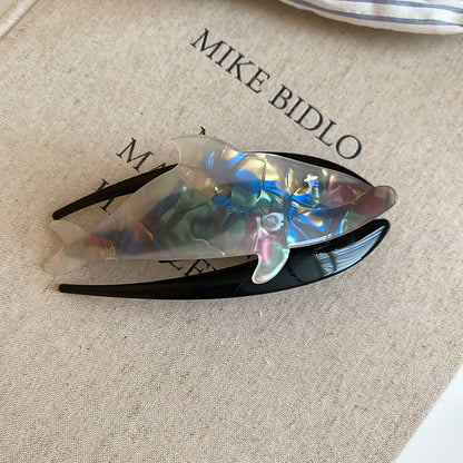 亞克力鑲鉆漸變鯨魚發夾海邊度假風鯊魚夾卡通創意后腦勺盤發抓夾