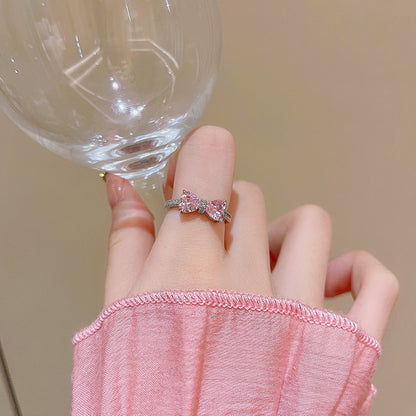 粉色鋯石蝴蝶結戒指