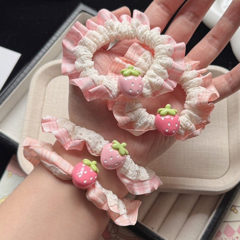 粉色草莓髮圈－第二視角實拍｜https://igowo.tw/