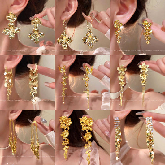 花朵流蘇長版耳環－商品主圖｜https://igowo.tw/