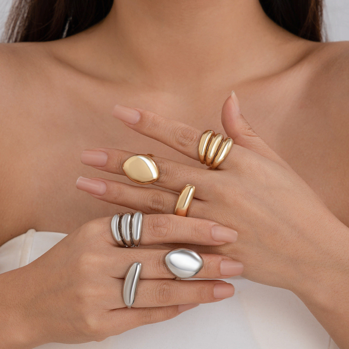 碎銀幾何可調式戒指－細節特寫2｜https://igowo.tw/